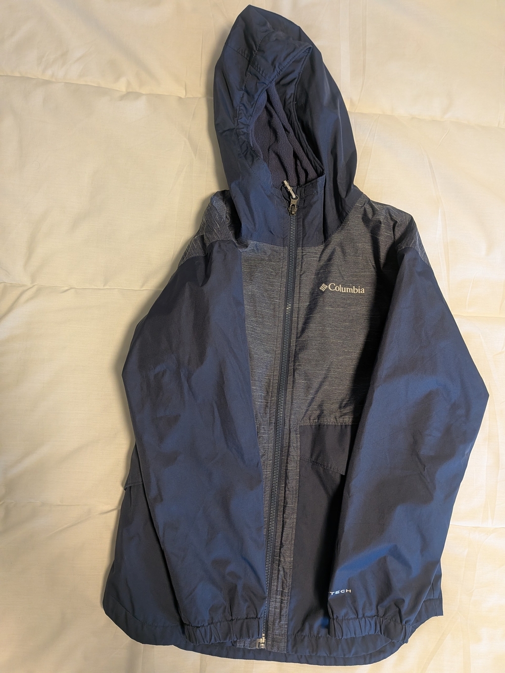 Columbia Kids Navy Hooded Raincoat with Heathered Chest